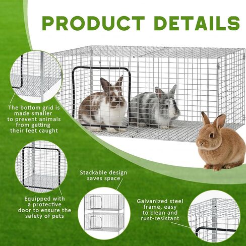 1 Pack Extra Large Metal Stackable Rabbit Cage 36"x 30"x16" Bunny Breeding Cage Nesting Box with Strips and Clips Grid Mesh Wire Rust Resistant Galvanized Easy to Assemble Rabbit Hutch in Kuwait