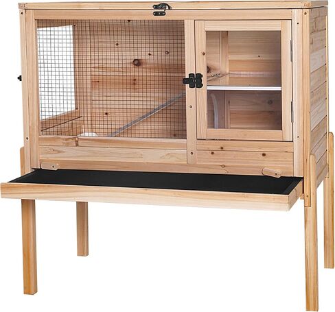 Aivituvin Guinea Pig Cages, Rabbit Hutch with Anti-Chew Frame, Bunny Cage with Deepened Pull-Out Tray, 3 Openable Areas, Assemblable Legs, Ramp & Hideout Included - Wooden in Kuwait