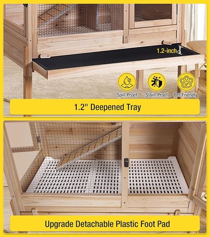 Aivituvin Guinea Pig Cages, Rabbit Hutch with Anti-Chew Frame, Bunny Cage with Deepened Pull-Out Tray, 3 Openable Areas, Assemblable Legs, Ramp & Hideout Included - Wooden in Kuwait