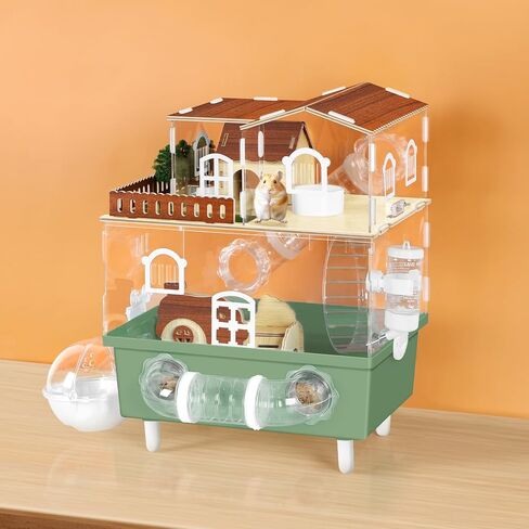 Acrylic Hamster Cage Large Hamster Habitat Dwarf Hamster Enclosure, 13.3''* 9.8''* 17.4'' Clear Pet Mice House for Syrian Small Hamsters, Green in Kuwait