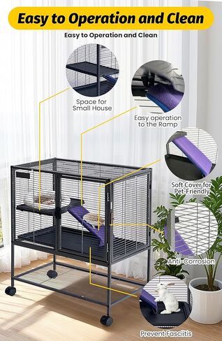 قفص حيوانات صغير معدني من Garvee، قفص نمس متعدد المستويات مقاس 34 بوصة ارتفاعًا للحيوانات الصغيرة - قفص هامستر كبير مع منحدر، حامل تخزين إضافي، صينية قابلة للإزالة لشينشيلا، أرنب (30 بوصة طول × 20 بوصة عرض × 36 بوصة ارتفاع) in Kuwait