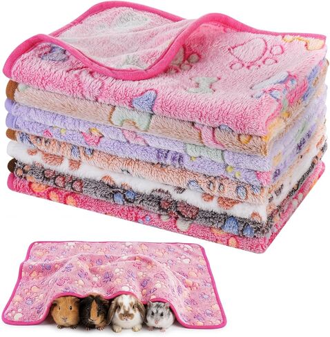8 Pcs Guinea Pig Bedding Cage Liners Washable Fleece Pads Reusable Small Animal Blankets Pet Pee Pad Soft Flannel for Guinea Pig, Rabbit, Ferret, Hamster, Puppy, Cats(24 x 16 inches) in Kuwait