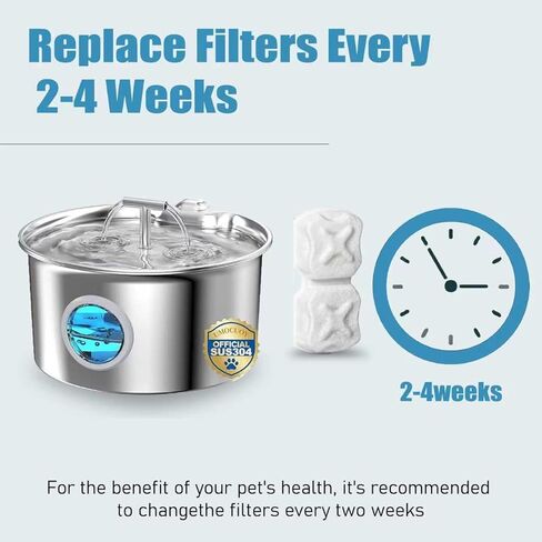 Cat Water Fountain Filter,32p Pet Water Fountain Filter Replacement Screen for 74oz/2.2L Stainless Steel Water Dispenser- 16 Carbon Filters & 16 Foam Filters，4-Layer Filtration Systems in Kuwait