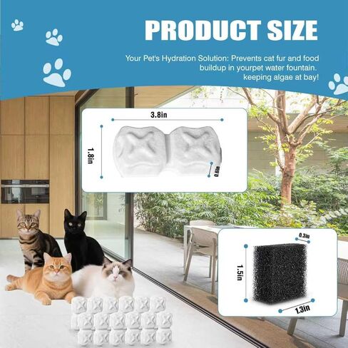 Cat Water Fountain Filter,32p Pet Water Fountain Filter Replacement Screen for 74oz/2.2L Stainless Steel Water Dispenser- 16 Carbon Filters & 16 Foam Filters，4-Layer Filtration Systems in Kuwait