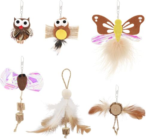 SONGWAY Cat Wand Toy Replacement - 6 PCS Flying Bird & Crinkle Butterfly Cat Toy Feather Refills with Silvervine, Cat Teaser Wand Attachments, Interactive Cat Toys for Indoor Cats Kittens in Kuwait