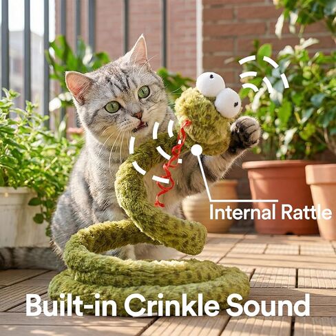 ZEZE Forest Snake Spring Interactive Cat Toy with Scratch Base, Bouncy Spiral Plush Teaser with Crinkle Sound & Ribbon, Self-Play Boredom Relief for Indoor Cats in Kuwait