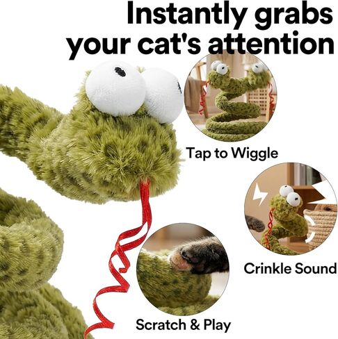 ZEZE Forest Snake Spring Interactive Cat Toy with Scratch Base, Bouncy Spiral Plush Teaser with Crinkle Sound & Ribbon, Self-Play Boredom Relief for Indoor Cats in Kuwait