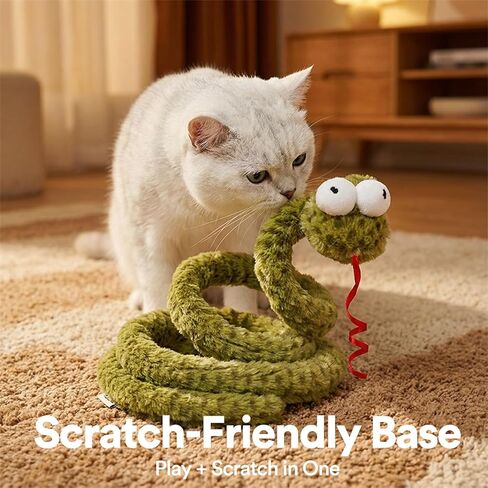 ZEZE Forest Snake Spring Interactive Cat Toy with Scratch Base, Bouncy Spiral Plush Teaser with Crinkle Sound & Ribbon, Self-Play Boredom Relief for Indoor Cats in Kuwait