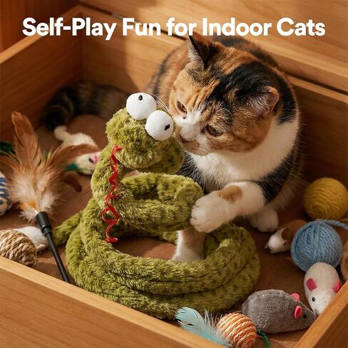 ZEZE Forest Snake Spring Interactive Cat Toy with Scratch Base, Bouncy Spiral Plush Teaser with Crinkle Sound & Ribbon, Self-Play Boredom Relief for Indoor Cats in Kuwait