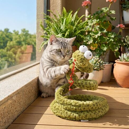 ZEZE Forest Snake Spring Interactive Cat Toy with Scratch Base, Bouncy Spiral Plush Teaser with Crinkle Sound & Ribbon, Self-Play Boredom Relief for Indoor Cats in Kuwait