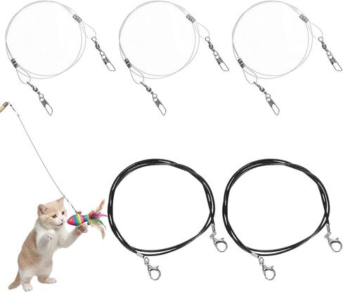 5Pcs Replacement Strings for Cat Wand Toy 24.8 & 26.4inch Flexible Steel Wire Cats Toy String Durable Nylon Strings with Universal Clasps for All Lures, Cat Stick in Kuwait