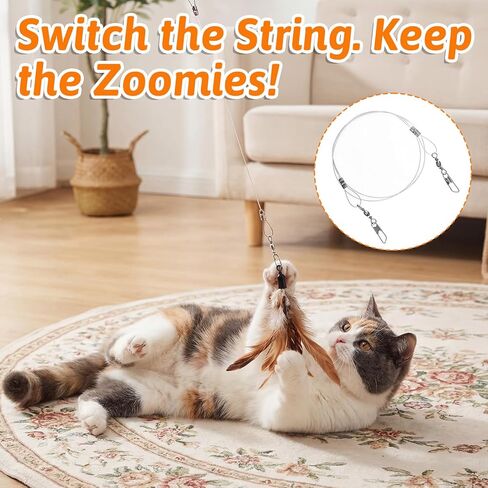 5Pcs Replacement Strings for Cat Wand Toy 24.8 & 26.4inch Flexible Steel Wire Cats Toy String Durable Nylon Strings with Universal Clasps for All Lures, Cat Stick in Kuwait