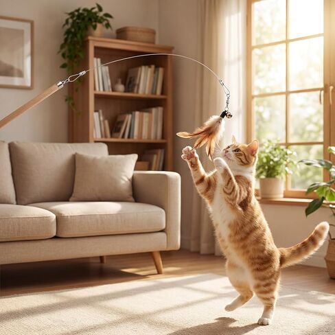 5Pcs Replacement Strings for Cat Wand Toy 24.8 & 26.4inch Flexible Steel Wire Cats Toy String Durable Nylon Strings with Universal Clasps for All Lures, Cat Stick in Kuwait
