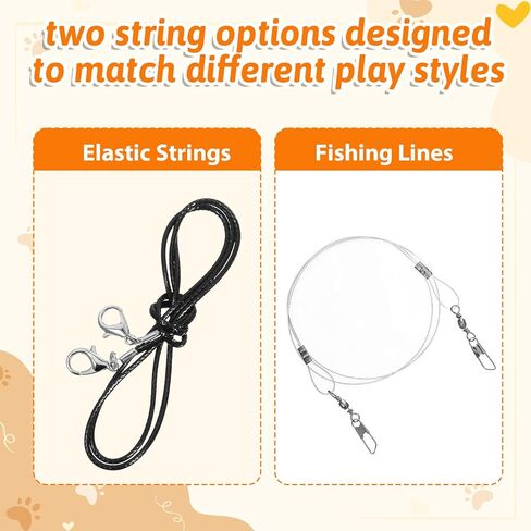 5Pcs Replacement Strings for Cat Wand Toy 24.8 & 26.4inch Flexible Steel Wire Cats Toy String Durable Nylon Strings with Universal Clasps for All Lures, Cat Stick in Kuwait