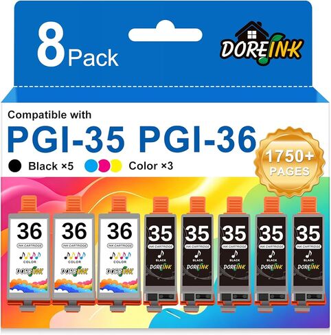 35 36 Ink Cartridges, PGI-35 CLI-36 Ink Replacements for Canon 35 36 Ink Cartridge, Compatible with Canon Pixma iP110 iP100 TR150 Printer(5 Black, 3 Tri-Color) 8 Pack in Saudi Arabia