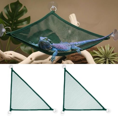 2Pcs Reptile Hammock - Breathable Mesh Bearded Dragon Hammock Lizard Tank Accessories Triangle Geckos Hammocks for Bearded Dragons Snakes Axolotls(Green) in Kuwait