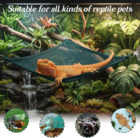 2Pcs Reptile Hammock - Breathable Mesh Bearded Dragon Hammock Lizard Tank Accessories Triangle Geckos Hammocks for Bearded Dragons Snakes Axolotls(Green) in Kuwait