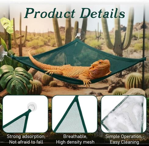 2Pcs Reptile Hammock - Breathable Mesh Bearded Dragon Hammock Lizard Tank Accessories Triangle Geckos Hammocks for Bearded Dragons Snakes Axolotls(Green) in Kuwait