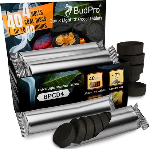 Quick Light Charcoal Tablets 33mm – 40 Tablets (4 Rolls) Fast Lighting Charcoal Discs for Incense, Resin, Frankincense & Bakhoor in Saudi Arabia