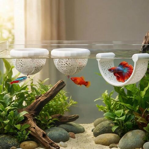 Betta Hammock Set, Betta Fish Feeding Rings and Tunnel, Small Fish Hideout, Toys, Bed as Fish Tank Accessories (2 Feeding Rings + 1 Hammock) in Kuwait