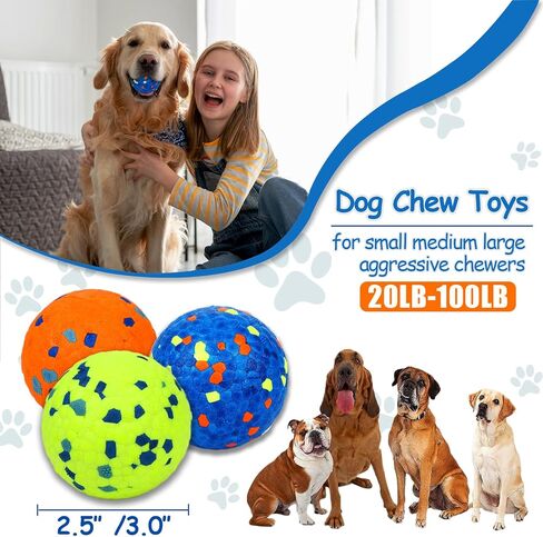 Large Indestructible Dog Balls for Aggressive Chewers, E-TPU Durable Fetch Balls for Large Medium Dogs, Outdoor Indoor, Pool Play, Puppy Birthday Gifts, (3 Inch, Pack of 3) in Saudi Arabia