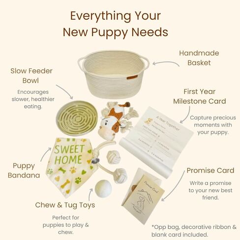 Puppy Welcome Home Gift Box – New Puppy Gift Basket with Toys, Slow Feeder & Milestone Card, Perfect Puppy Starter Kit for New Dog Owners in Kuwait