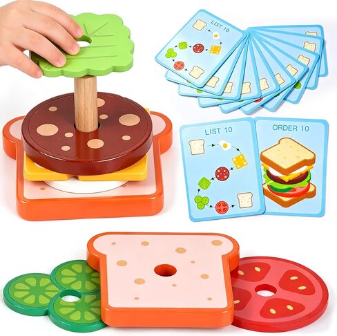 LovesTown Wooden Stacking Toys, Sandwich Stacking Toys Montessori Toys for Kids Educational Preschool Learning Toys for Boys Girls Birthday Gifts in Saudi Arabia