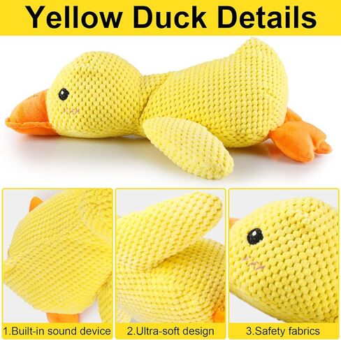 Yellow Duck Dog Toy - Large Plush Stuffed Animal Chew Toy, Interactive Puppy Toy with Quacking Sound（XL） in Kuwait