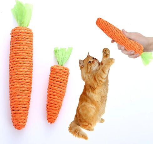 Cat Toy Carrot Sound Pet Products Bite Resistant Paper Rope Scratcher Clean Teeth Interactive Play Cat Carrot Chew Toy for Cat in Kuwait