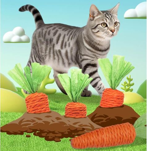 Cat Toy Carrot Sound Pet Products Bite Resistant Paper Rope Scratcher Clean Teeth Interactive Play Cat Carrot Chew Toy for Cat in Kuwait
