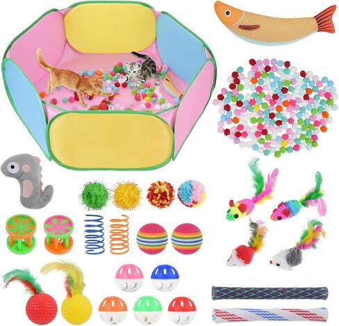 Foxtell Cat Ball Pit Include 226 PCS Interactive Cat Toys for Indoor Bored Self Play Enrichment Toy for Indoor Cats Interactive Fun and Exercise in Kuwait