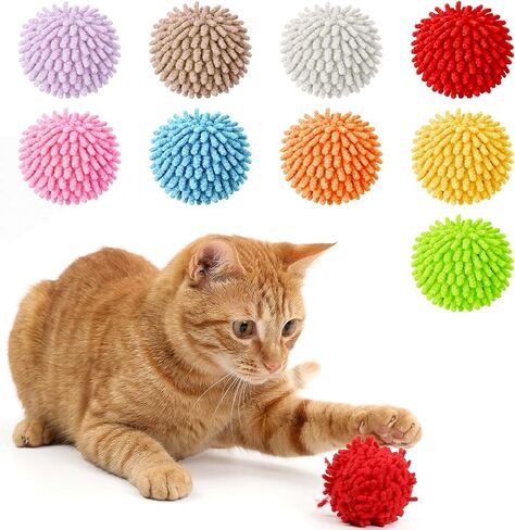 9PCS Fuzzy Cat Ball Toys, Cat Pom Pom Balls Safe Cats Puff Ball Toys Soft Rolling Interactive Fuzzy Cats Kitten Chasing Toy with Bell for Crafts Decorations Playing Exercising Chasing Assorted Color in Kuwait