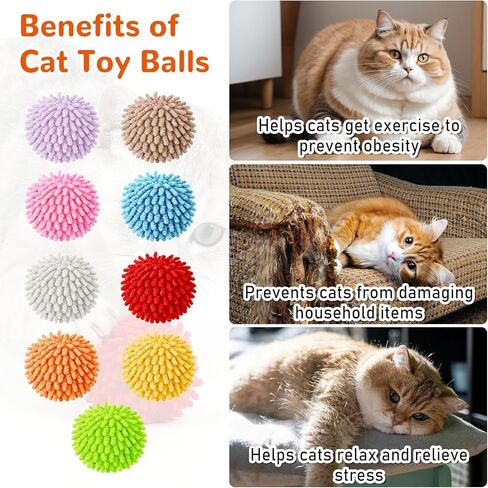 9PCS Fuzzy Cat Ball Toys, Cat Pom Pom Balls Safe Cats Puff Ball Toys Soft Rolling Interactive Fuzzy Cats Kitten Chasing Toy with Bell for Crafts Decorations Playing Exercising Chasing Assorted Color in Kuwait