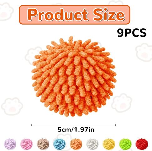 9PCS Fuzzy Cat Ball Toys, Cat Pom Pom Balls Safe Cats Puff Ball Toys Soft Rolling Interactive Fuzzy Cats Kitten Chasing Toy with Bell for Crafts Decorations Playing Exercising Chasing Assorted Color in Kuwait