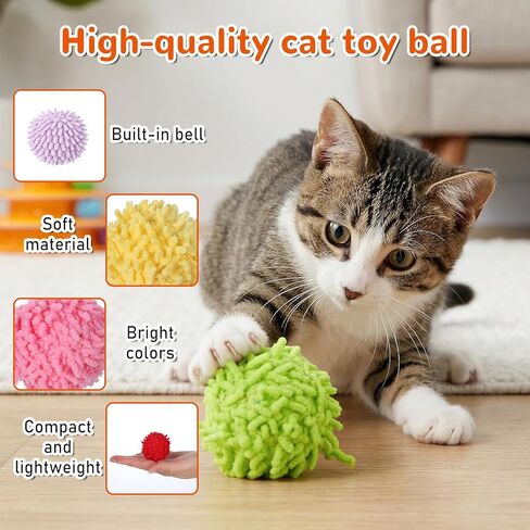 9PCS Fuzzy Cat Ball Toys, Cat Pom Pom Balls Safe Cats Puff Ball Toys Soft Rolling Interactive Fuzzy Cats Kitten Chasing Toy with Bell for Crafts Decorations Playing Exercising Chasing Assorted Color in Kuwait