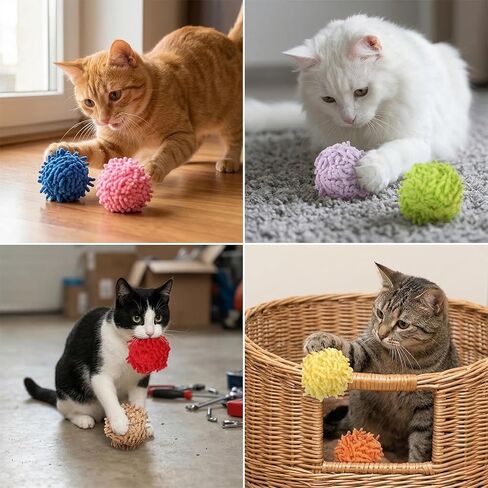 9PCS Fuzzy Cat Ball Toys, Cat Pom Pom Balls Safe Cats Puff Ball Toys Soft Rolling Interactive Fuzzy Cats Kitten Chasing Toy with Bell for Crafts Decorations Playing Exercising Chasing Assorted Color in Kuwait