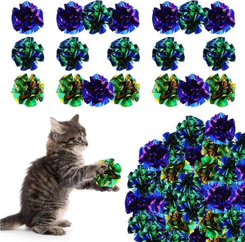 100 Pcs PVC Crinkle Balls Cat Toys 2.36" Interactive Crinkle Ball, Colorful Balls Chew Toy for Cat Chase Ball Toys Attract Cats for Indoor Cats and Kittens to Keep Fit and Active(Colors Random) in Kuwait