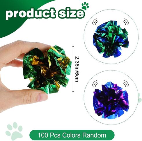 100 Pcs PVC Crinkle Balls Cat Toys 2.36" Interactive Crinkle Ball, Colorful Balls Chew Toy for Cat Chase Ball Toys Attract Cats for Indoor Cats and Kittens to Keep Fit and Active(Colors Random) in Kuwait
