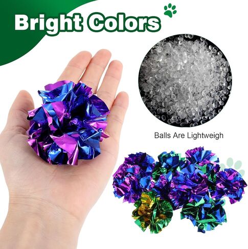 100 Pcs PVC Crinkle Balls Cat Toys 2.36" Interactive Crinkle Ball, Colorful Balls Chew Toy for Cat Chase Ball Toys Attract Cats for Indoor Cats and Kittens to Keep Fit and Active(Colors Random) in Kuwait