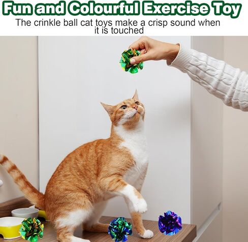 100 Pcs PVC Crinkle Balls Cat Toys 2.36" Interactive Crinkle Ball, Colorful Balls Chew Toy for Cat Chase Ball Toys Attract Cats for Indoor Cats and Kittens to Keep Fit and Active(Colors Random) in Kuwait