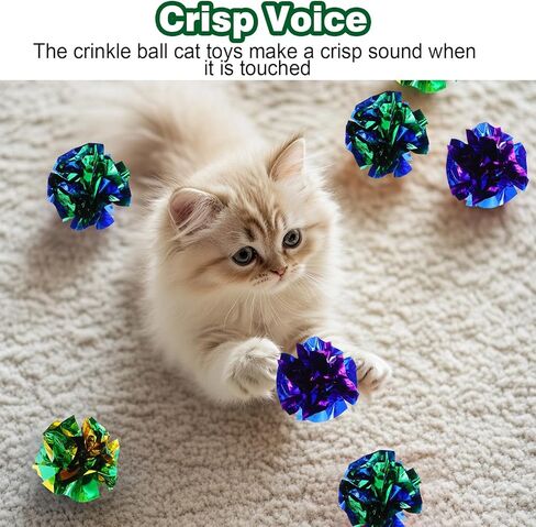 100 Pcs PVC Crinkle Balls Cat Toys 2.36" Interactive Crinkle Ball, Colorful Balls Chew Toy for Cat Chase Ball Toys Attract Cats for Indoor Cats and Kittens to Keep Fit and Active(Colors Random) in Kuwait