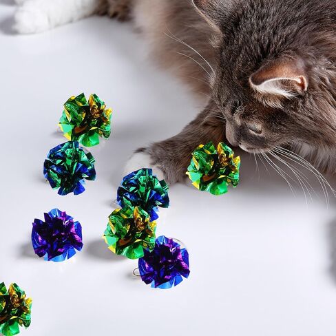 100 Pcs PVC Crinkle Balls Cat Toys 2.36" Interactive Crinkle Ball, Colorful Balls Chew Toy for Cat Chase Ball Toys Attract Cats for Indoor Cats and Kittens to Keep Fit and Active(Colors Random) in Kuwait