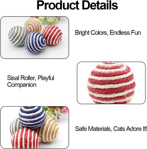 Cat Toys Balls, Durable Lightweight Design for Scratching Batting and Chewing, Supports Claw Health and Dental Hygiene for Indoor Cats, Color is Random in Kuwait