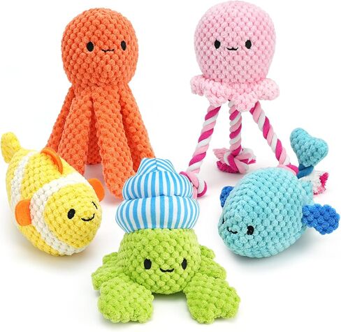 Prime Pets 5 Pack Squeaky Dog Toys, Plush Crinkle Dog Toys for Small Medium Dogs, Stuffed Tough Puppy Chew Toy to Keep Them Busy, Interactive Pet Toy in Kuwait