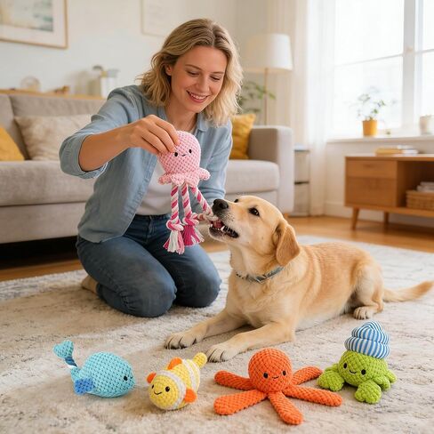 Prime Pets 5 Pack Squeaky Dog Toys, Plush Crinkle Dog Toys for Small Medium Dogs, Stuffed Tough Puppy Chew Toy to Keep Them Busy, Interactive Pet Toy in Kuwait