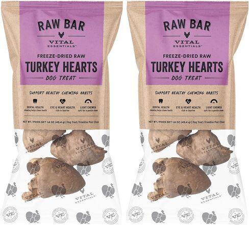 أساسيات حيوية RAW BAR قلوب الديك الرومي الخام المجففة بالتجميد مكافآت للكلاب | مكون واحد | جودة ممتازة | مكافآت تدريبية خالية من الحبوب للكلاب، 1.6 أونصة in Kuwait