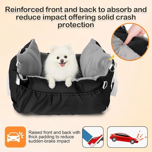 SIVES Dog Car Seat for Small Dogs, Soft Booster Seat Travel Bed with Side Flaps, Non-Slip Base, Seat Belt Straps + Safety Tether, Storage Pocket, Washable Cushion, Recommended Up to 33 lbs, Black in Kuwait