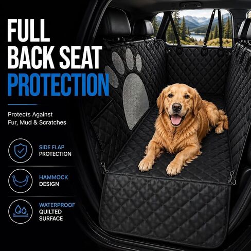 Waterproof Dog Car Seat Cover – Hammock Style Back Seat Protector for Cars | Non-Slip, Scratch-Resistant, Machine Washable | Quilted Pet Seat Cover with Mesh Window & Adjustable Straps in Kuwait