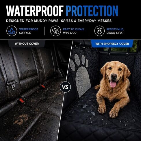 Waterproof Dog Car Seat Cover – Hammock Style Back Seat Protector for Cars | Non-Slip, Scratch-Resistant, Machine Washable | Quilted Pet Seat Cover with Mesh Window & Adjustable Straps in Kuwait