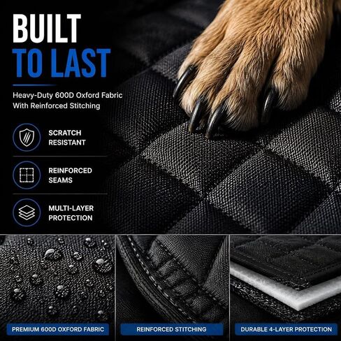 Waterproof Dog Car Seat Cover – Hammock Style Back Seat Protector for Cars | Non-Slip, Scratch-Resistant, Machine Washable | Quilted Pet Seat Cover with Mesh Window & Adjustable Straps in Kuwait